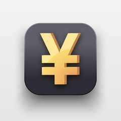 Money luxury icon. Currency Symbol of Gold Yen on dark backdrop with shadow. Vector Illustration Isolated on background