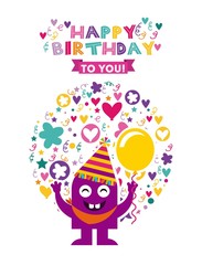 monster characters in birthday party vector illustration design