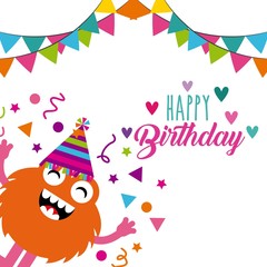 monster characters in birthday party vector illustration design