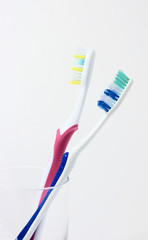 two toothbrushes in a glass
