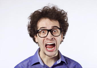 Crazy, surprised hipster portrait