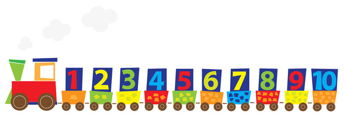 Naklejki  Pociąg z cyframi 1-10, ilustracja edukacyjna dla dzieci