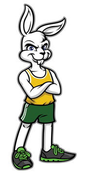 sporty rabbit mascot wearing sport shoes