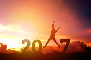 Silhouette young man Happy for 2017 new year