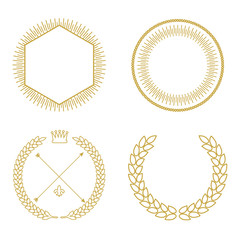 Vector set of outline emblems and badges - abstract linear hipster logo templates with arrows, wreaths and copy space for text