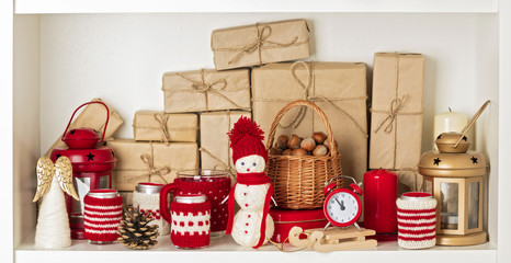 Merry Christmas! Gifts, toys and candles. Christmas card.