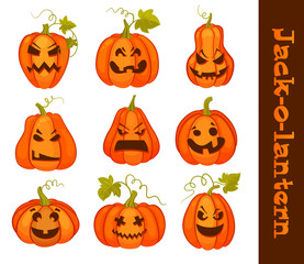 Set pumpkins for Halloween. Vector illustration