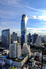 Mahanakhon new building in the center of capital Bangkok. That is the highest in Thailand, Blue sky