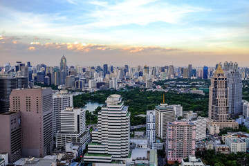 Cityscape from a high angle in Silom area, which is the source of major business in Bangkok.