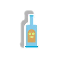 Vector illustration paper sticker Halloween icon bottle with ghost