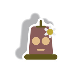 Vector illustration paper sticker Halloween icon mask with flower