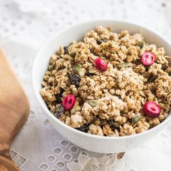 Granola made from Oat Porridge, Nuts, Seeds, Berries