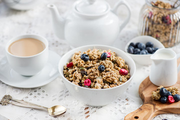 Granola made from Oat Porridge, Nuts, Seeds, Berries