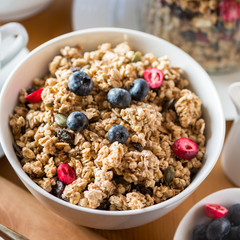 Granola made from Oat Porridge, Nuts, Seeds, Berries