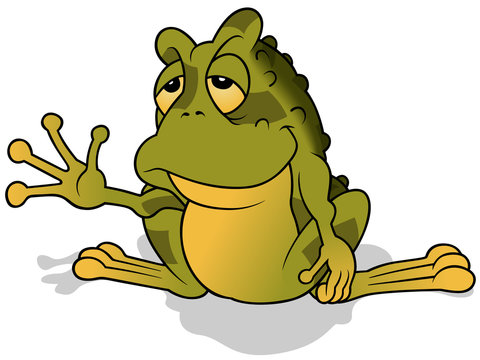 Sleepy Green Frog - Colored Cartoon Illustration, Vector