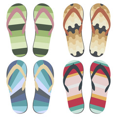 Set of Beach Slippers. Colorful Flip Flops Over White Background
