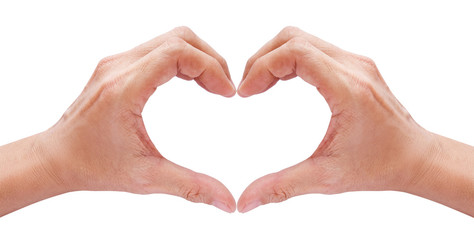 two hands forming a heart on white background