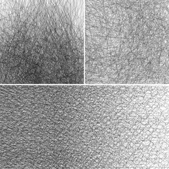 Fototapeta premium Vector abstract ink lines. Minimal line art background. Set of three wire textures. Halftone drawing textures.