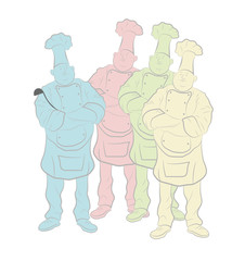 Chefs group. discussing recipes. vector illustration.