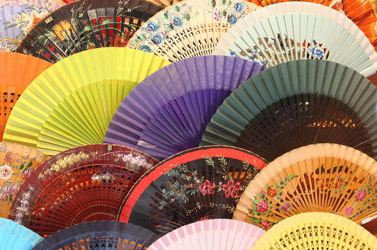 Colourful traditional spanish fans in Sevilla, Spain