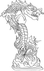 Chinese Style Dragon Statue Vector line Sketch Up, EPS 10.