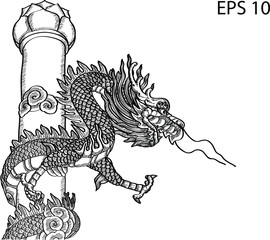 Chinese Style Dragon Statue Vector line Sketch Up, EPS 10.