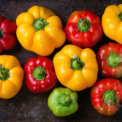 Variety of colorful paprika peppers