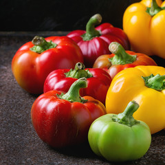Variety of colorful paprika peppers