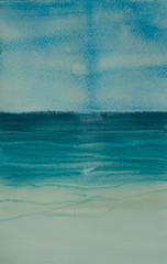 Fototapeta na wymiar Watercolor painting of sea, impressionist style