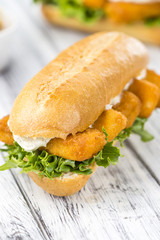 Sandwich with Fish Sticks (selective focus)