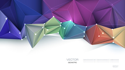 Vector Geometric, Polygonal ( Polygon ), Triangle pattern in molecule structure shape. Multicolored on low poly with blank space for your content, banner, template, business, network and web design