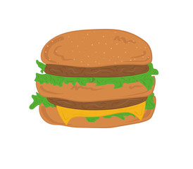 Hand drawn hamburger isolated on white background. Vector illustration.