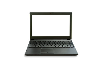 Laptop with blank screen isolated on white, front view