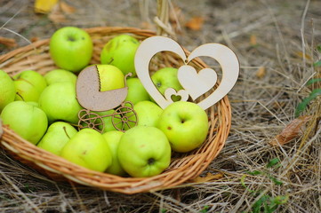 корзинка с яблоками, беременность, пинетки, яблоки
