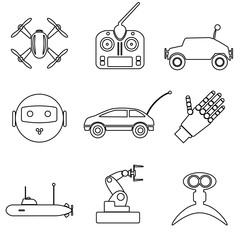 hi-tech modern technology toys simple black outline icons collection eps10
