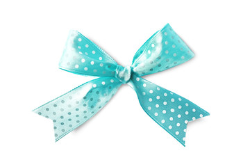 Beautiful green bow with polka dot pattern on white background