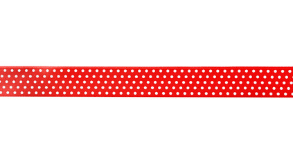 Beautiful red ribbon with polka dot pattern on white background