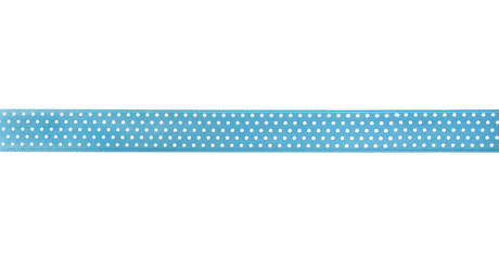 Beautiful blue ribbon with polka dot pattern on white background