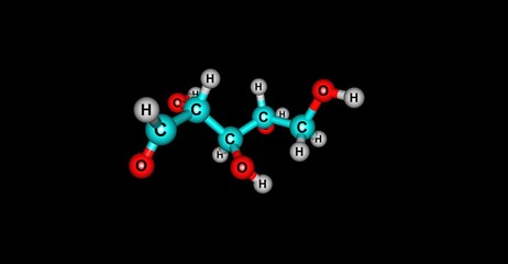 Ribose molecular structure isolated on black