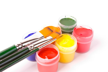 Paintbrushes and color paint