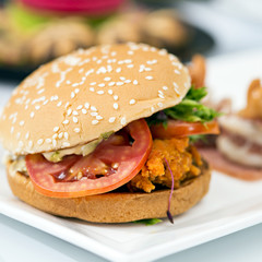Junk food yummy Meat hamburger on table