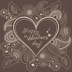 Valentine. Invitation card with flowers in ethnic style.