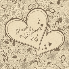 Valentine. Invitation card with flowers in ethnic style.