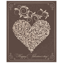 Plakat Valentine. Invitation card with a heart in the Baroque style.