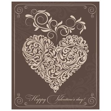 Valentine. Invitation card with a heart in the Baroque style.