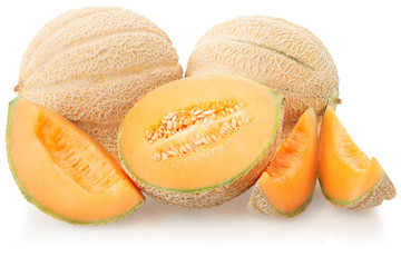 Cantaloupe melons group isolated on white, clipping path