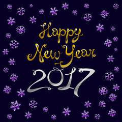Fototapeta na wymiar Happy new year card. Gold template over black background with golden sparks. Happy new year 2017. Template for your design. Vector illustration.