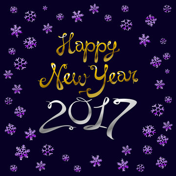 Happy new year card. Gold template over black background with golden sparks. Happy new year 2017. Template for your design. Vector illustration.