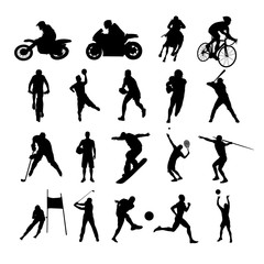 Fototapeta premium Sport silhouettes. Set of vector silhouettes of athletes from various sports. Active people