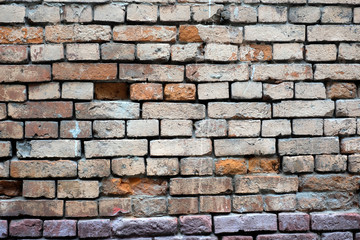 Old brick wall as background horizontal view closeup